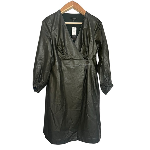 Banana republic dark olive green vegan Leather Wrap Dress